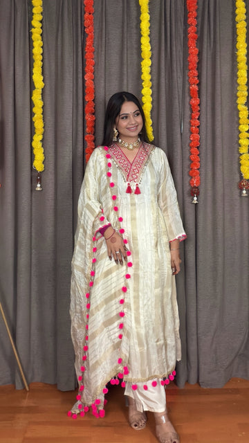 Noor – Ivory Tissue Banarasi Mirror Embroidered Suit Set
