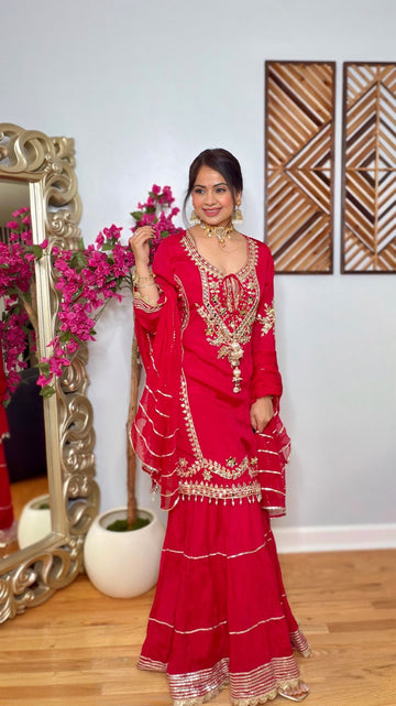 Zarehya Red Sharara Set
