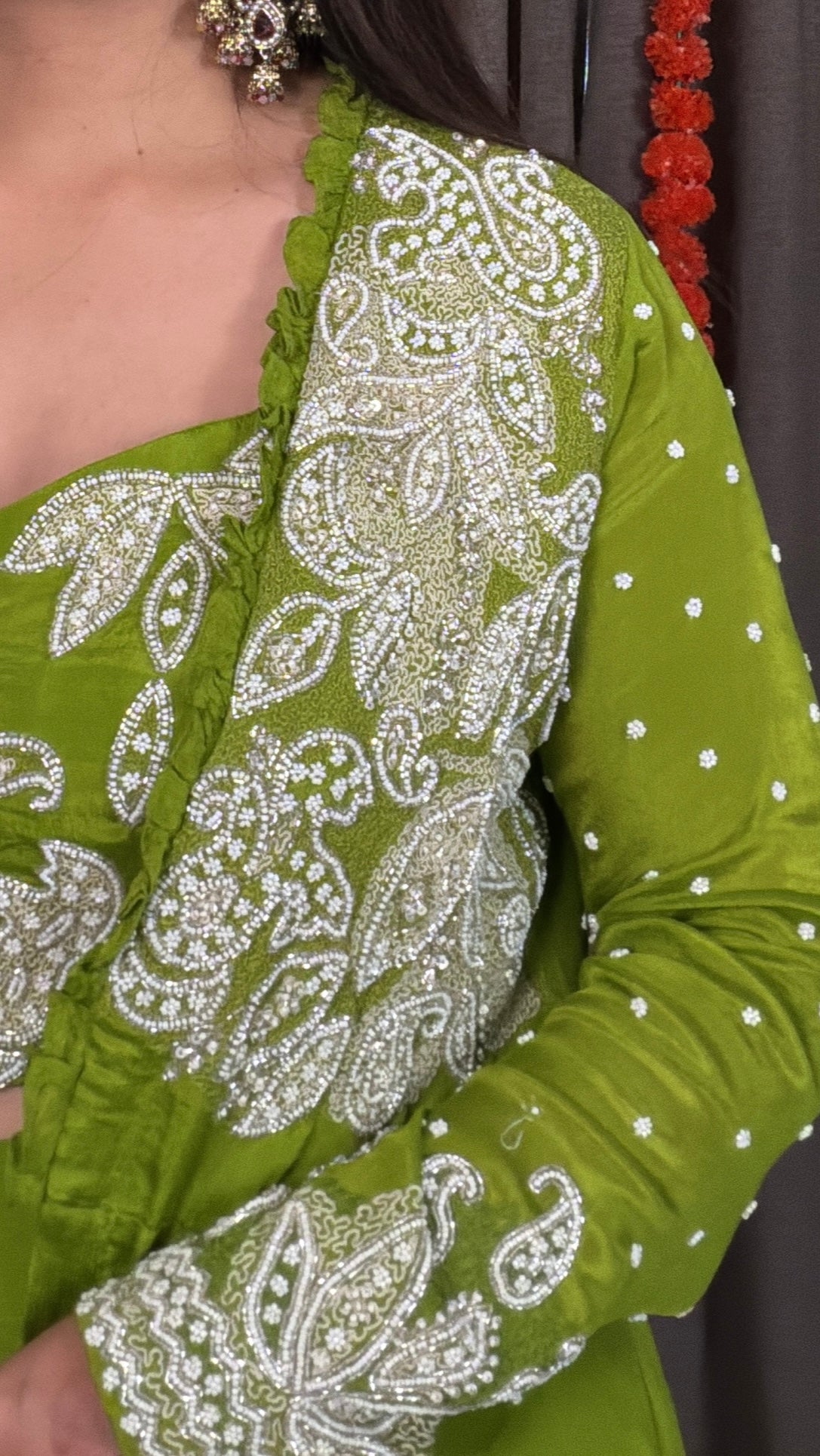 Neyara – Bright Green Pearl Embellished Indo-Western Set