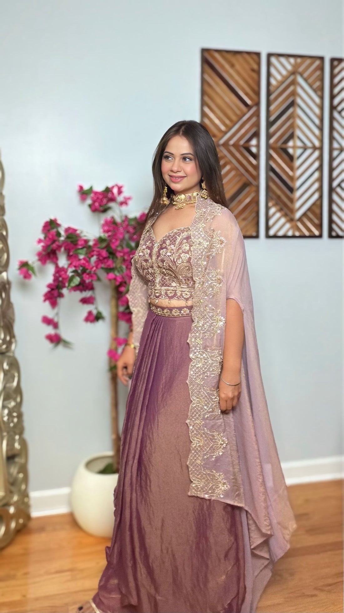 Aavya Mauve Draped Cape Set