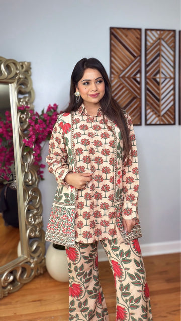 Elantra – Red Floral Handblock Printed Cord Set