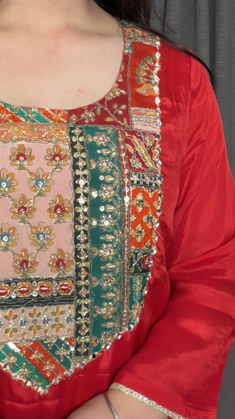 Reha – Rust Orange Chinon Silk Printed & Embroidered Co-ord Set