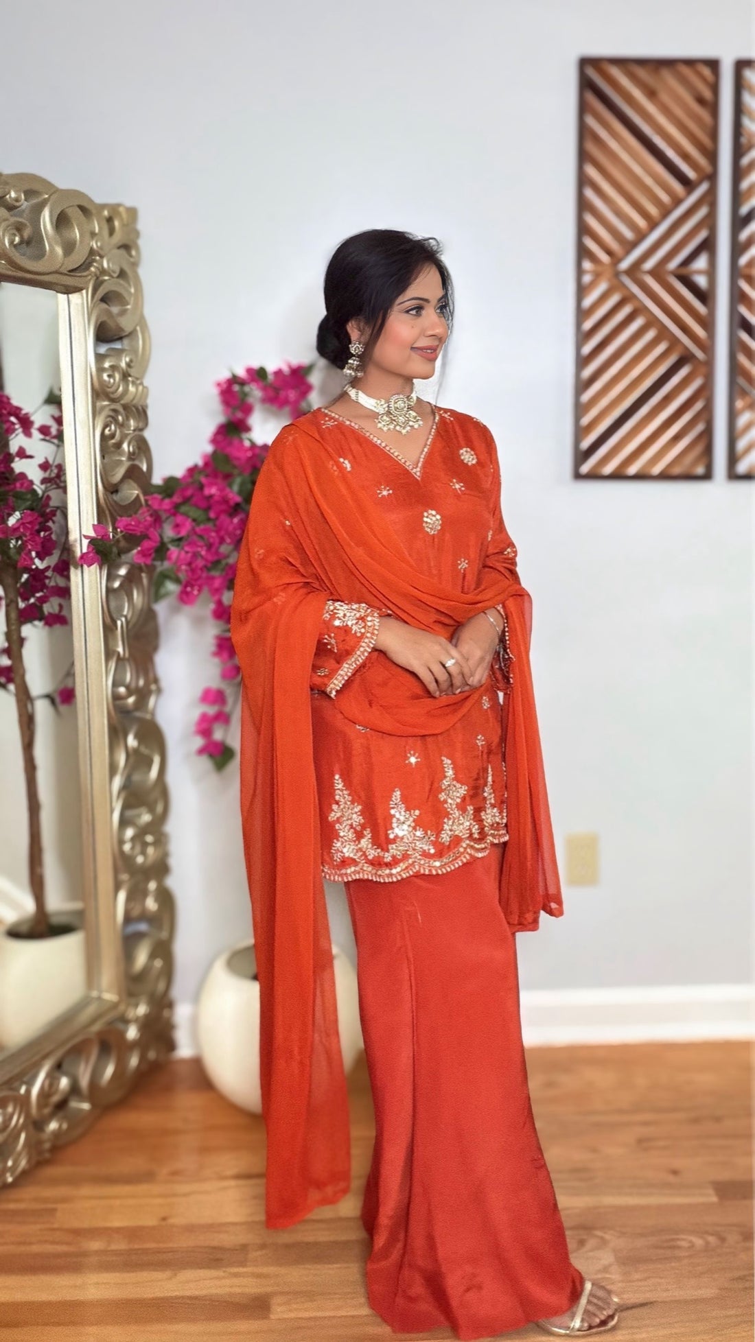 Nayab Rust Orange Palazzo Suit