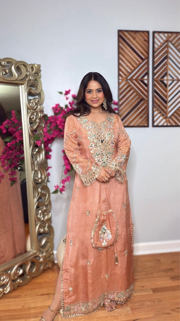 Zeriva Peach Luster Kaftan
