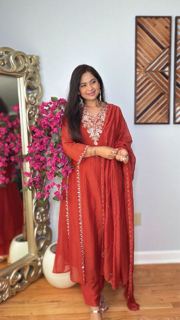Mehira Banaras Mulmul Chanderi A-Line Suit
