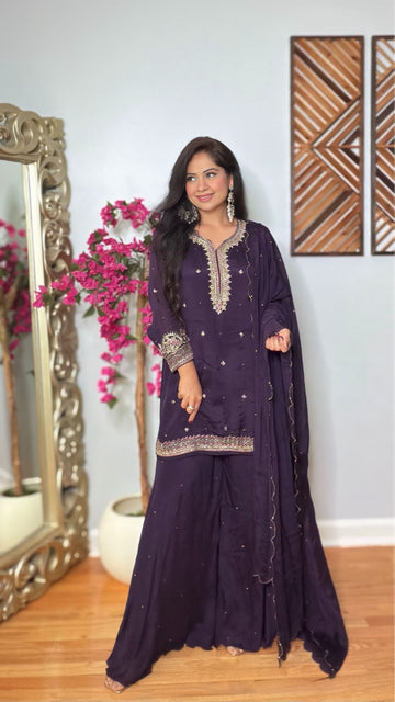 Vamika Pure Chinon Silk Palazzo Suit