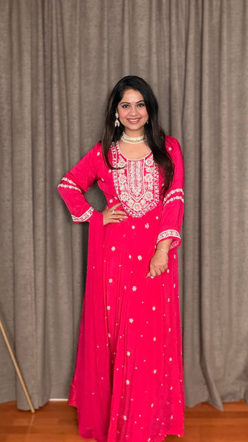 Riyana – Dark Pink Chinon Silk Anarkali