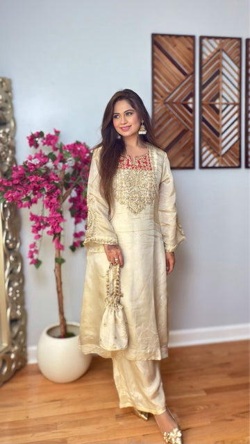 Golden Aura Tissue Shimmer Kurta Pant Set