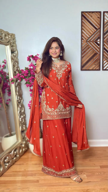 Aroshika Chinon Silk Palazzo Suit
