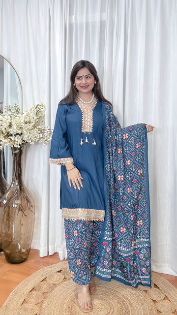 Turquoise Tide – Muslin Silk Patiala Salwar Set