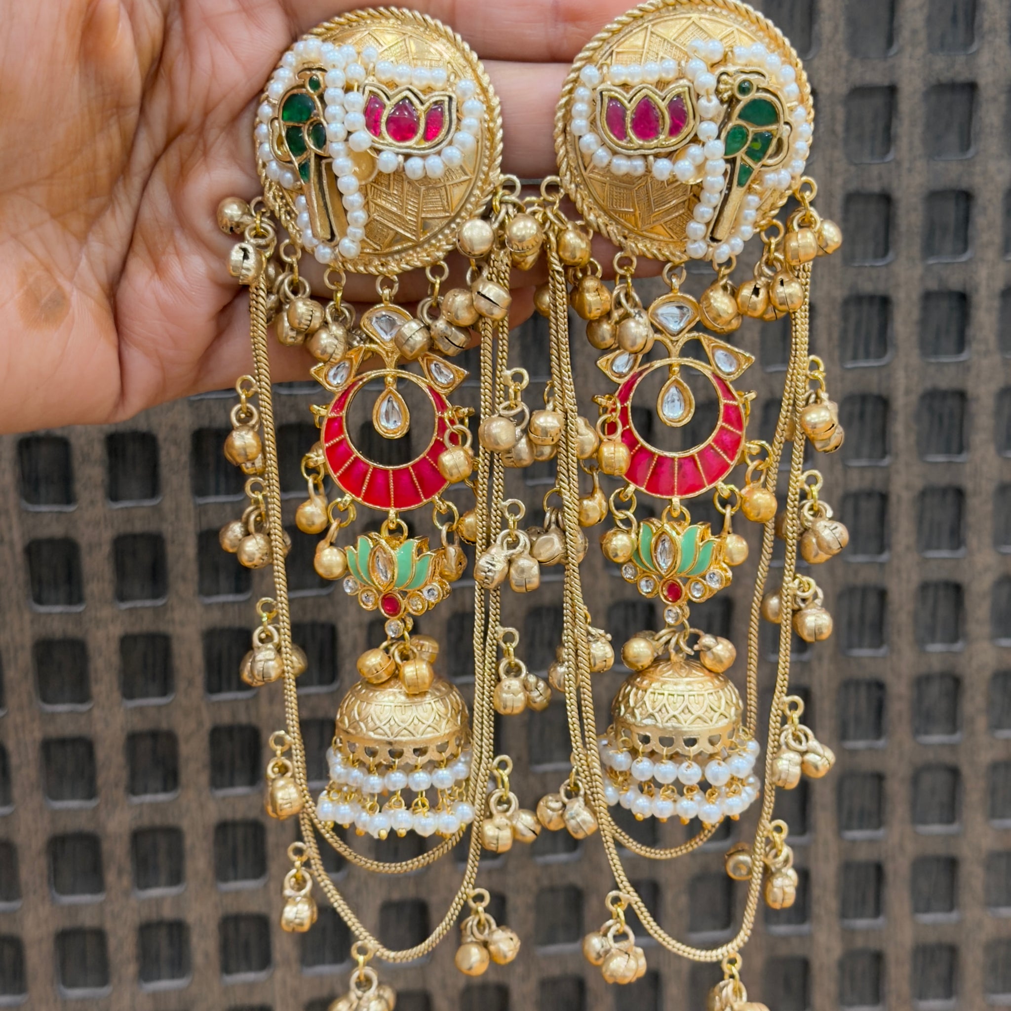 Charvi Parrot Motif Brass Drape Earrings