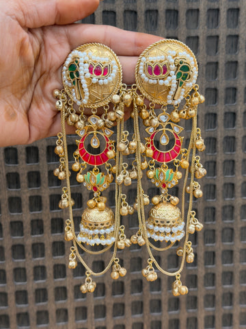 Charvi Parrot Motif Brass Drape Earrings