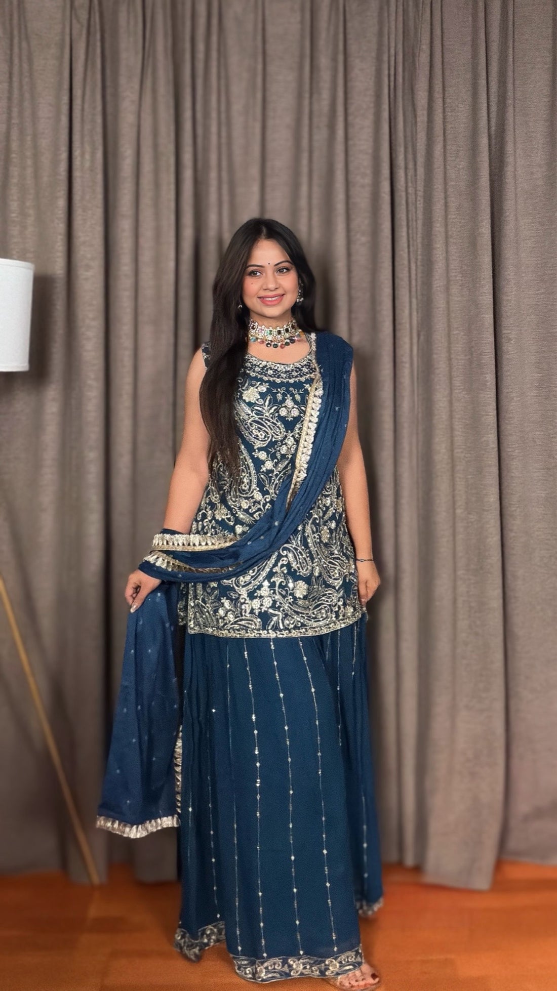 Zayla Azure – Georgette Embroidered Sharara Set