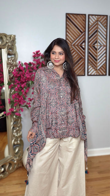 Zaylora Ajrak Muslin Shirt & Linen Cotton Cord Set