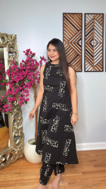 Zeraya – Abstract Printed Sleeveless Cord Set