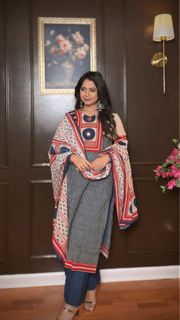 Neera – Printed Ajrak cotton suit