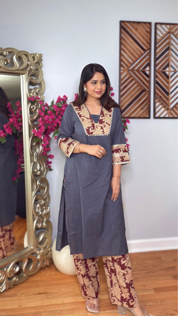 Ameira – Slate Blue Printed Cotton Cord Set