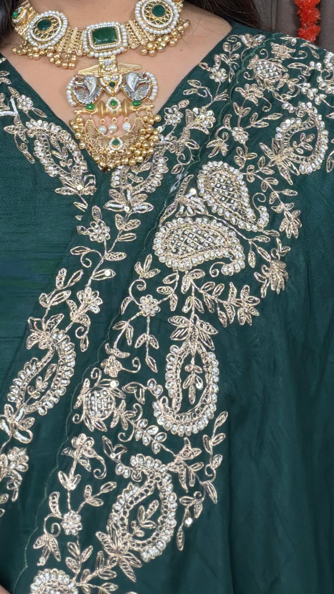 Inaya – Emerald Green Dola Silk Angrakha Anarkali Set