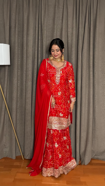Ridhima – Red Bandhani Gharara Suit