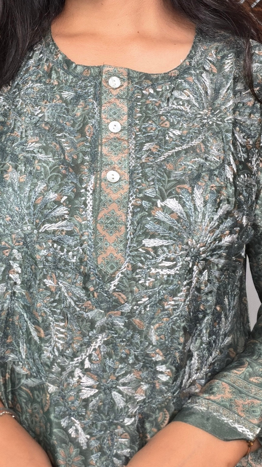 Rumeha Crepe Silk Chikankari Embroidered Short Kurta