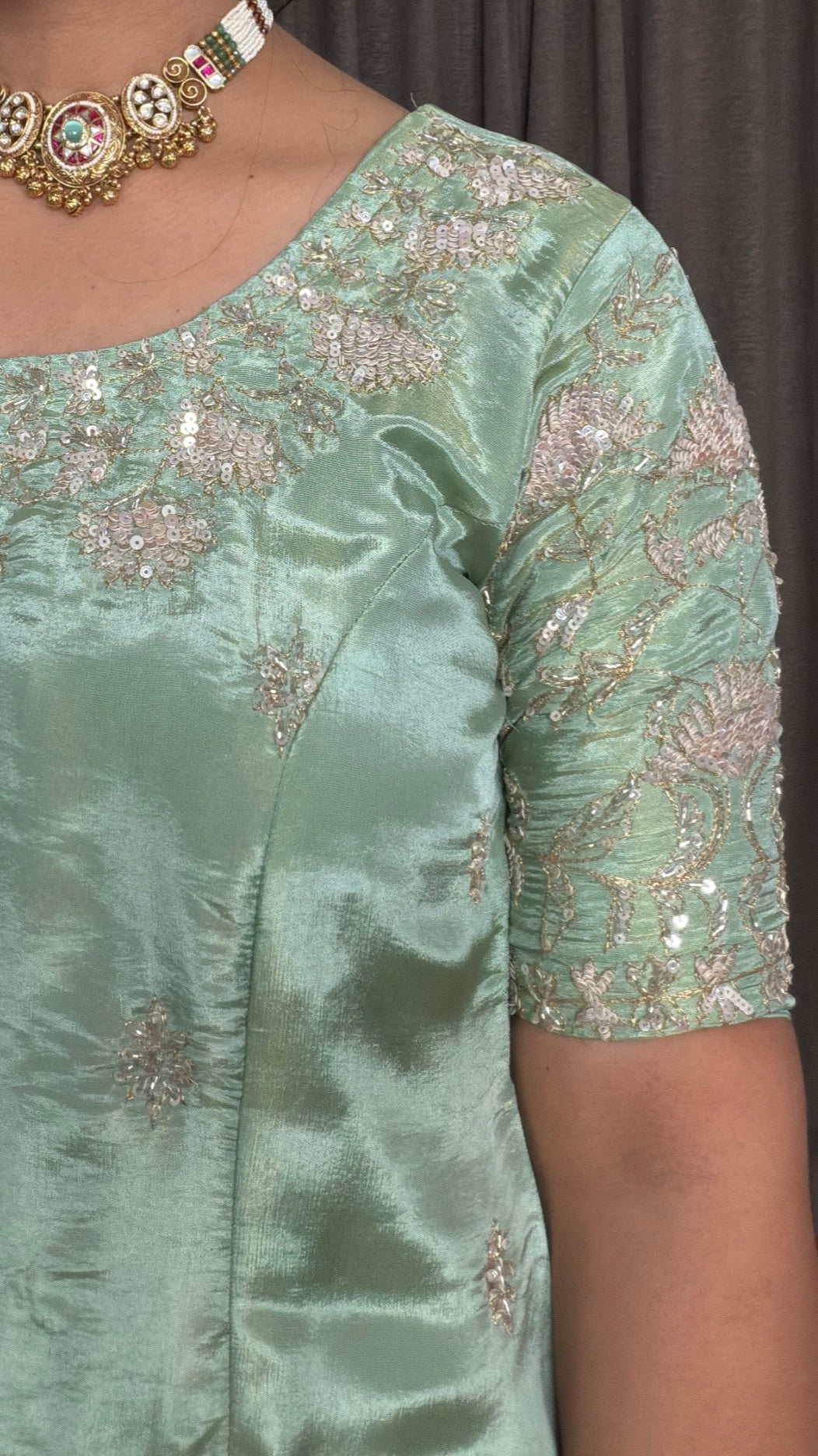 Noor Mint – Tissue Embroidered Kurti Set