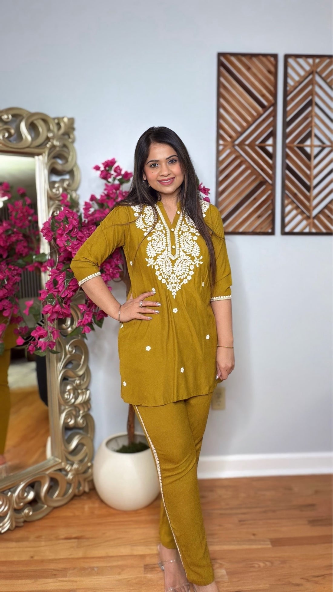 Rayon Cotton Co-ord Set With Thread Embroidery
