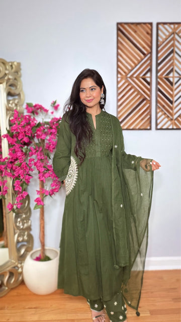 Nayomi Olive Green Cotton Suit Set