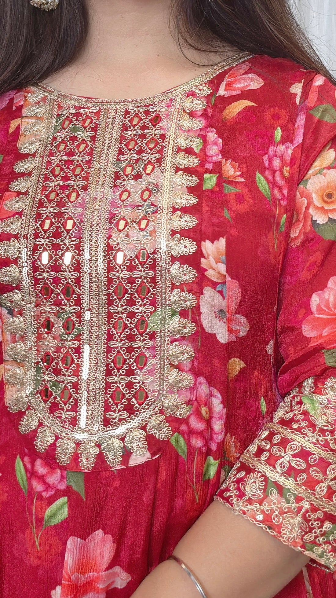 Scarlet Bloom Chinon Anarkali Set
