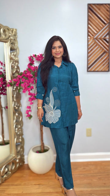 Veyra Dola Silk Teal Cord Set