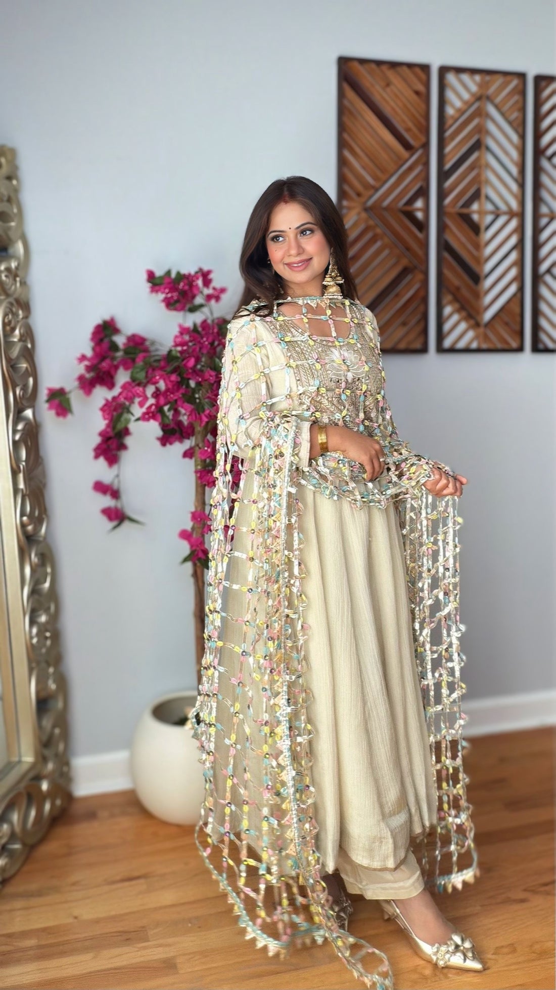 Avni Multicolor Embellished Net Dupatta