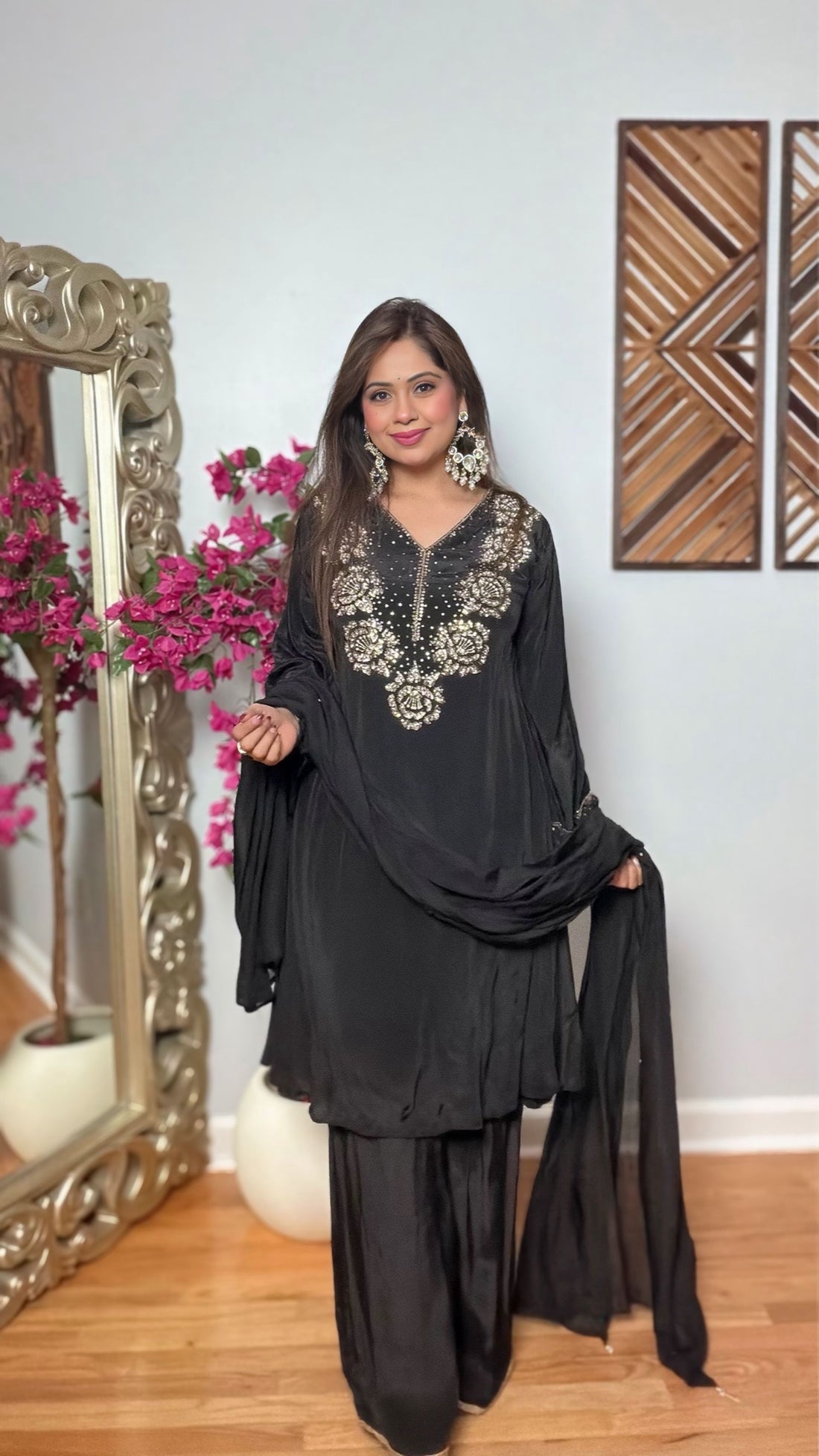 Midnight Bloom – Crepe Silk Suit Set