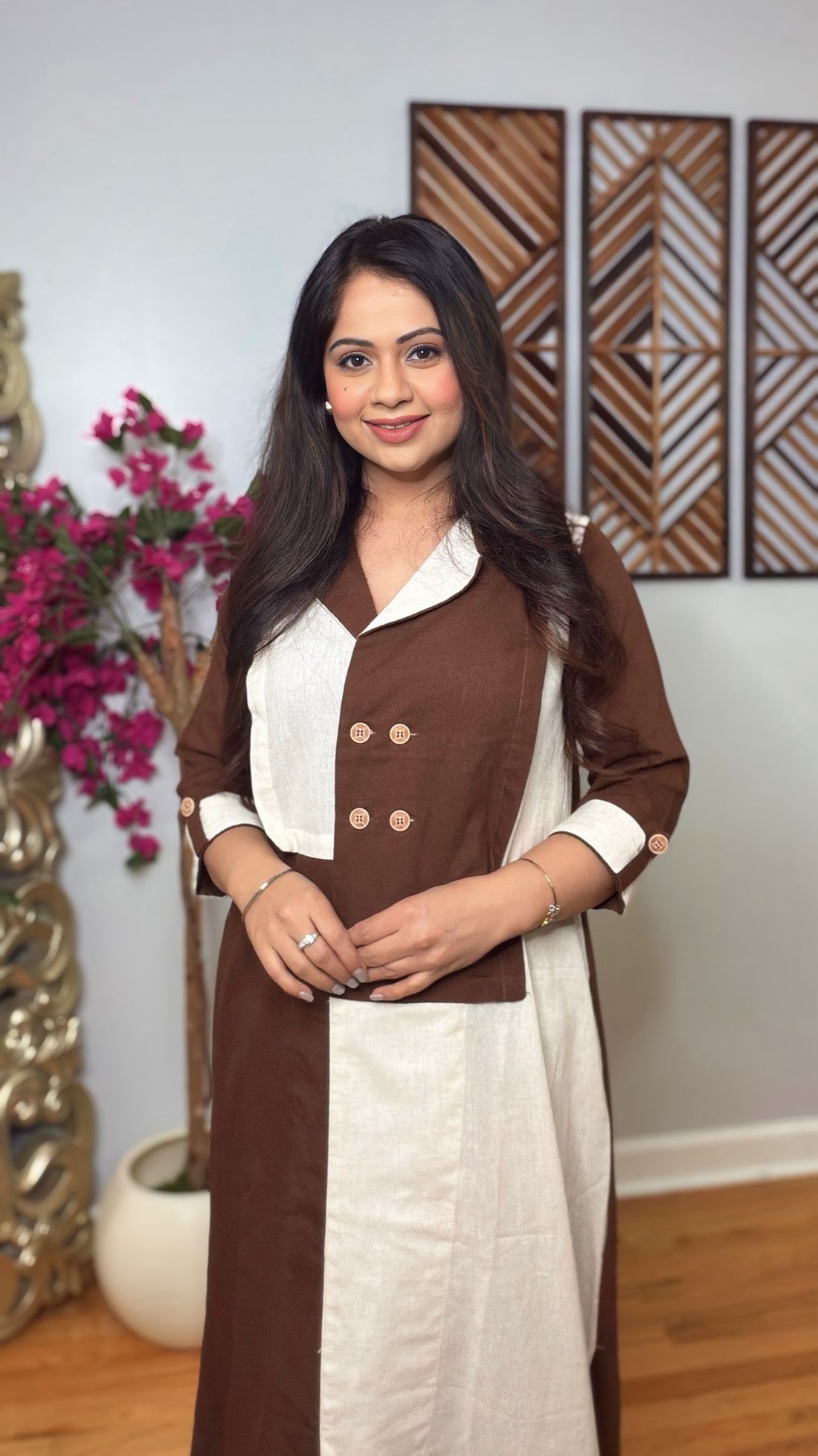 Kaeryn Dual-Tone Linen Midi Dress