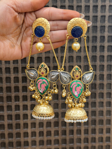 Ritisha Heritage Brass Long Jhumka Earrings