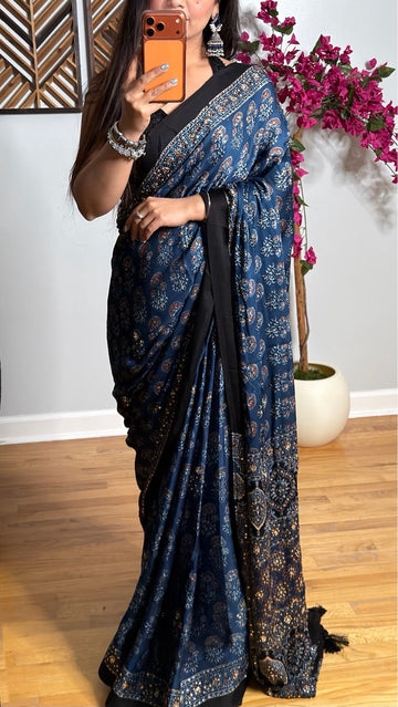 Meherza Ajrak Handwork Saree