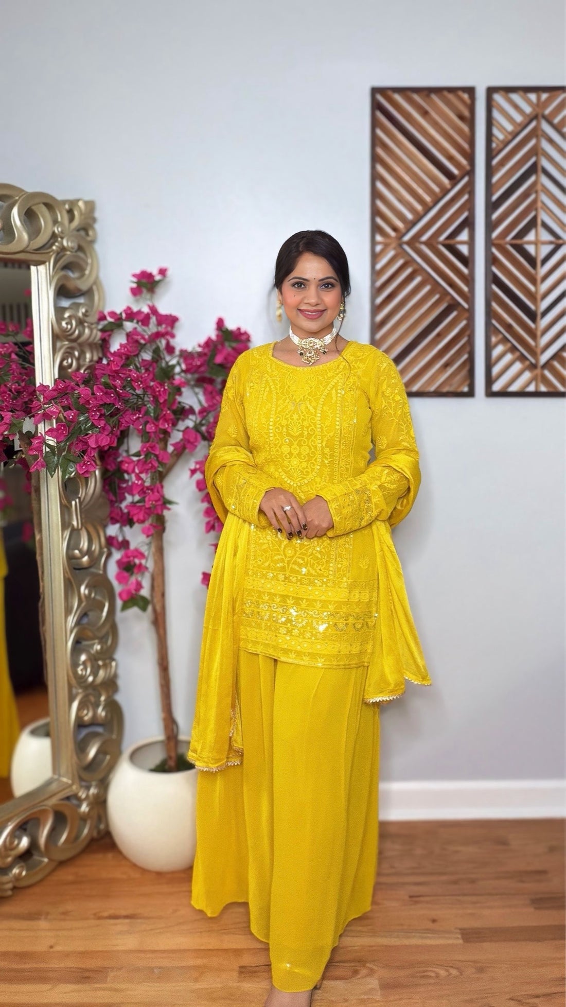 Reeva – Georgette Yellow Sharara Suit