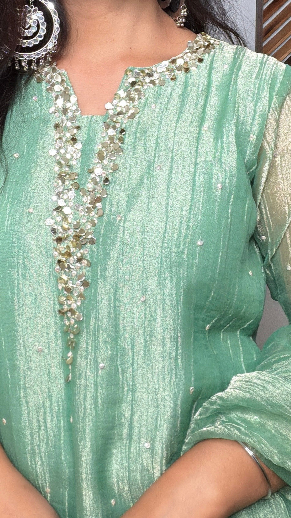 Reet Mint Crushed Tissue Shimmer Suit
