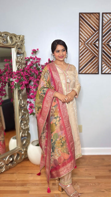 Blush Weave Jacquard Suit Set