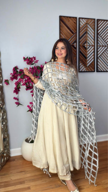 Samaira Silver Mirror Net Dupatta