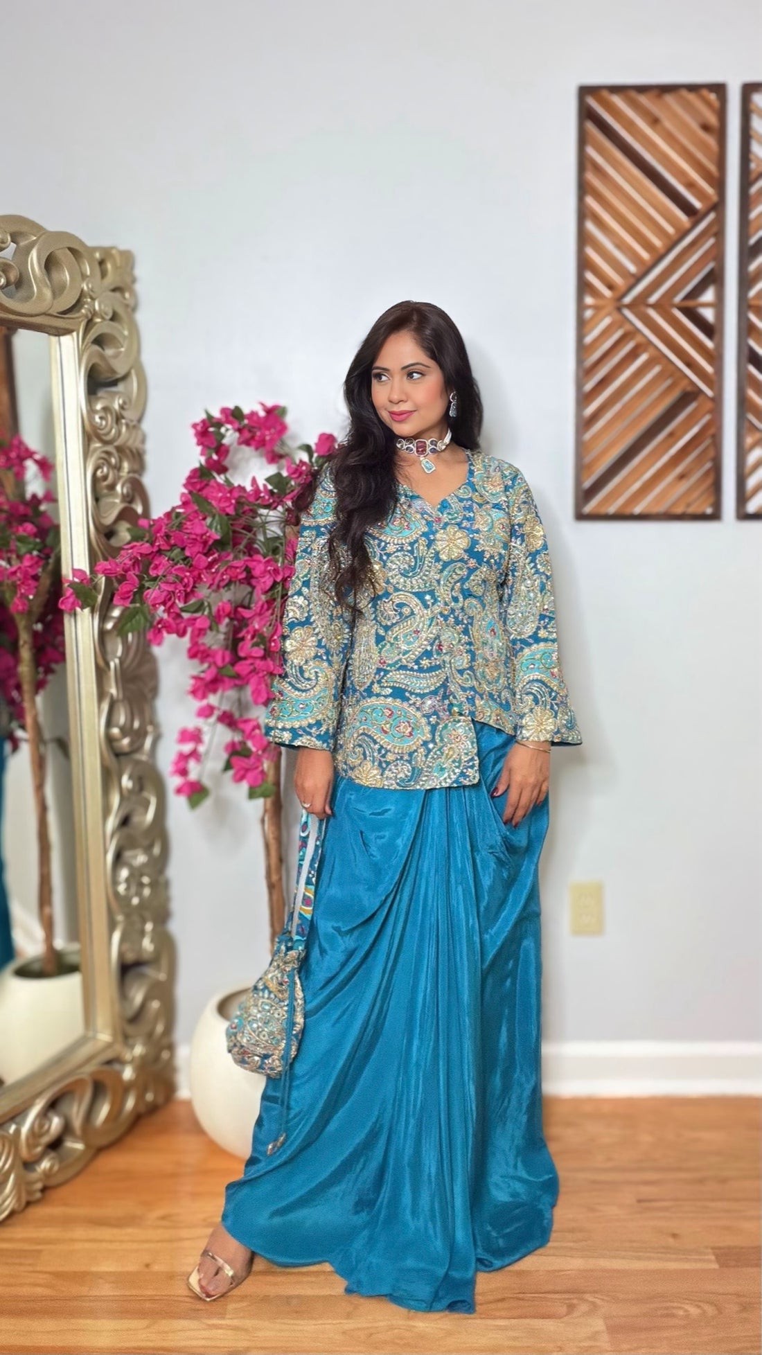 Tavishi Crepe Silk Draped Skirt Set