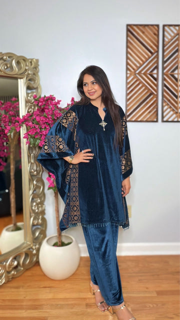 Averia Blue – Velvet Kaftan Set