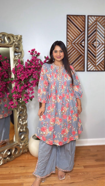 Elviana – Powder Blue Floral Cotton Cord Set