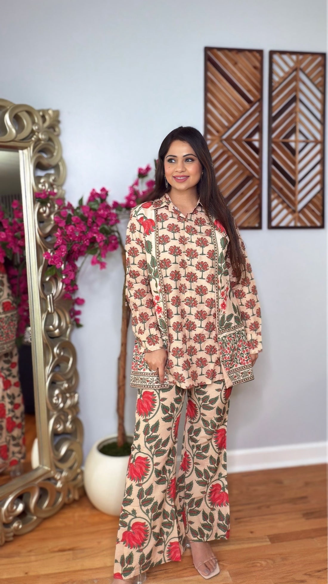 Elantra – Red Floral Handblock Printed Cord Set