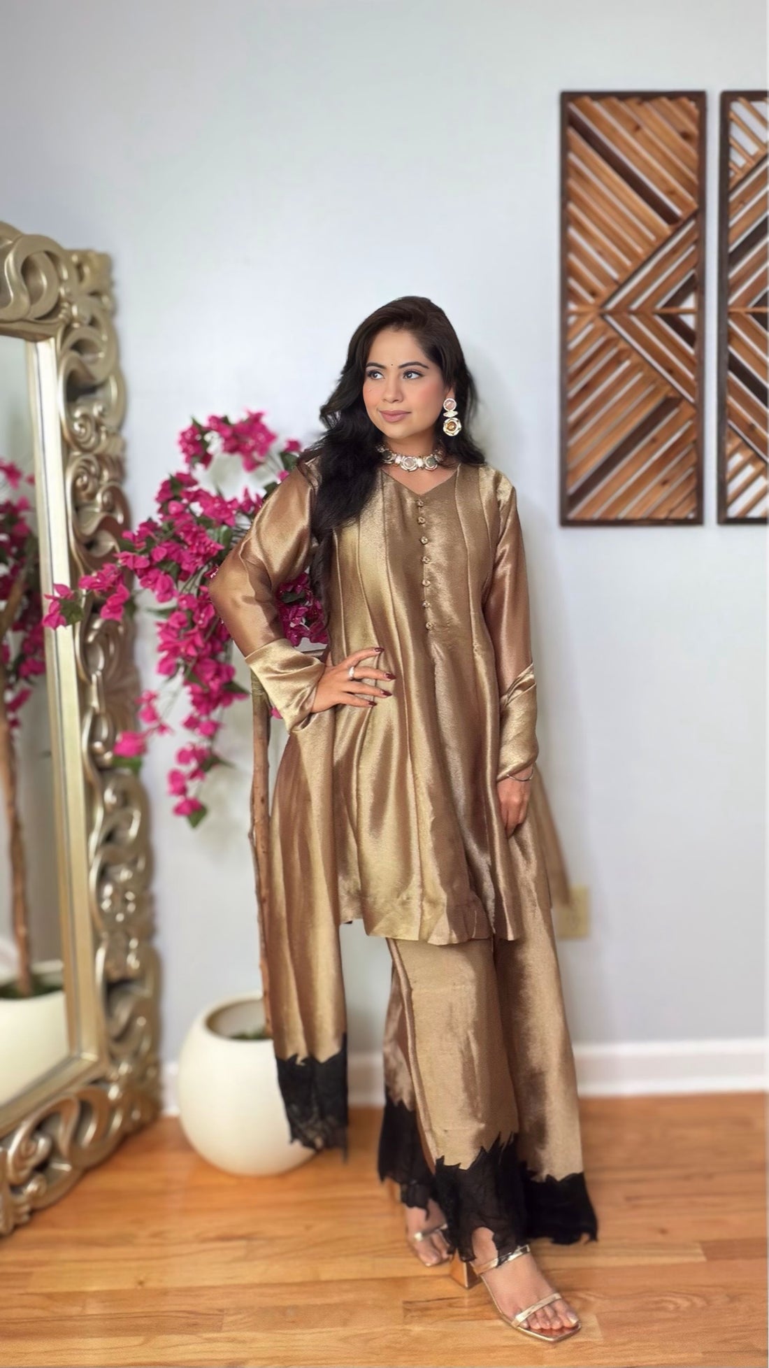 Tvesha Shimmer Tissue Peplum Palazzo Suit