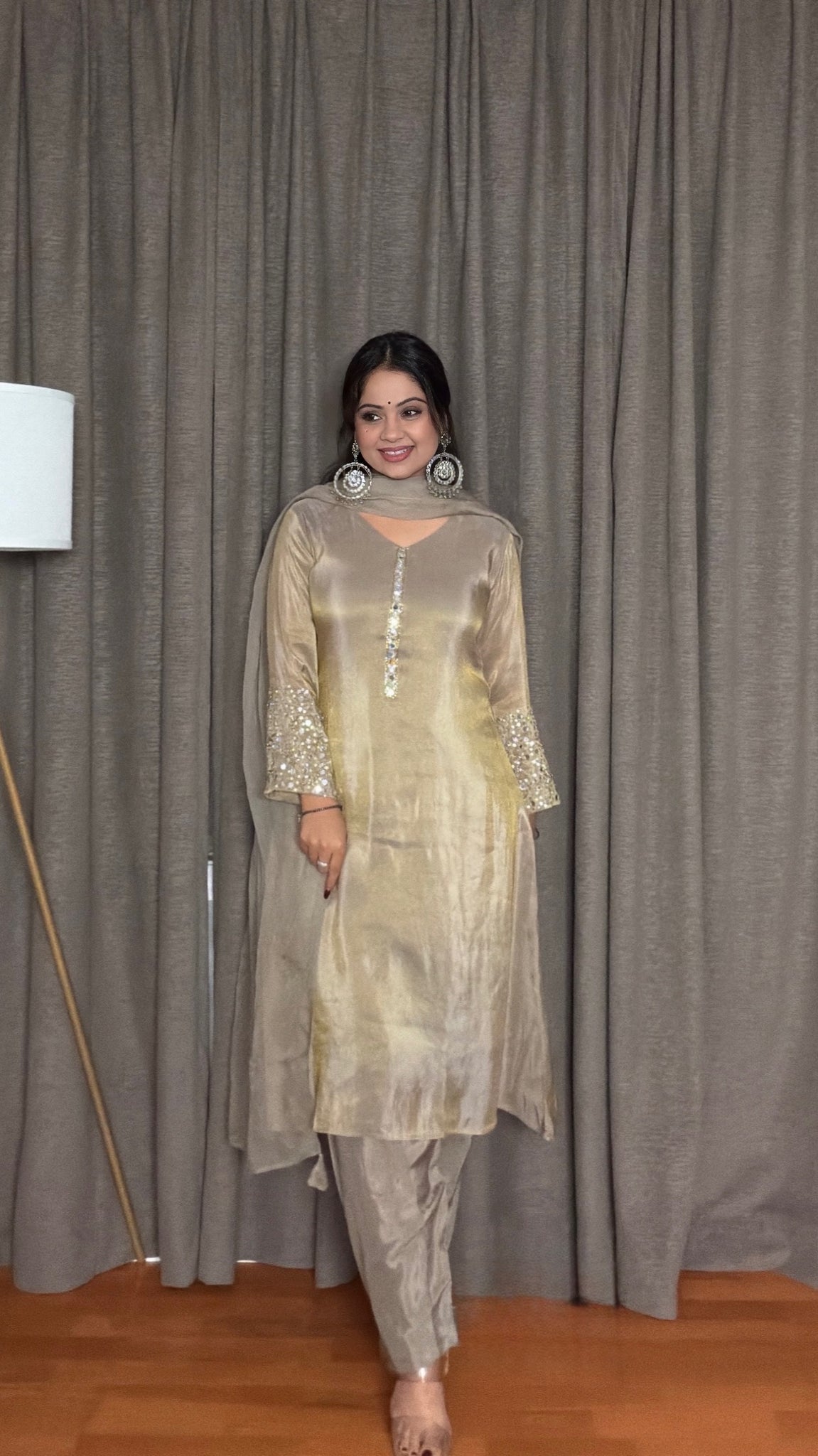 Taarini — Nude Tissue Shimmer Anarkali Set