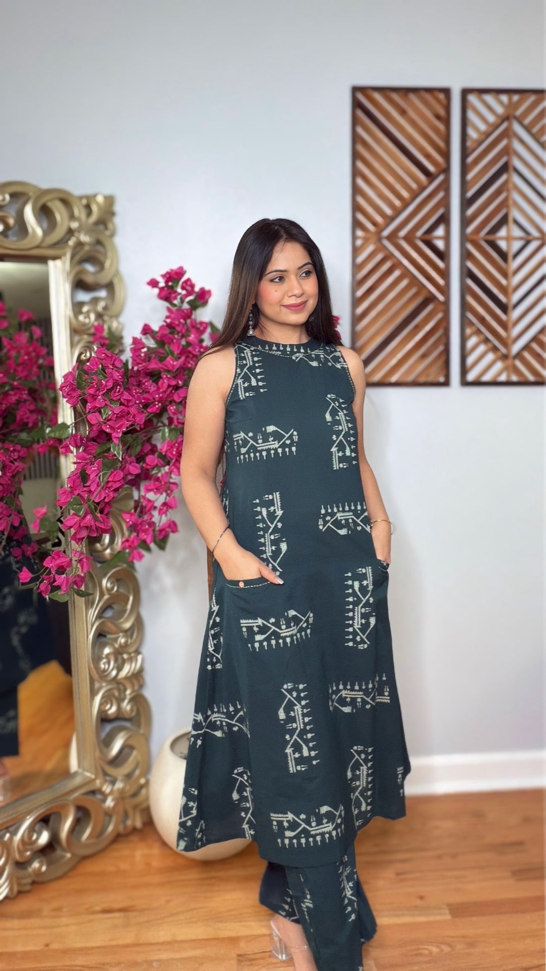 Zeraya – Abstract Printed Sleeveless Cord Set