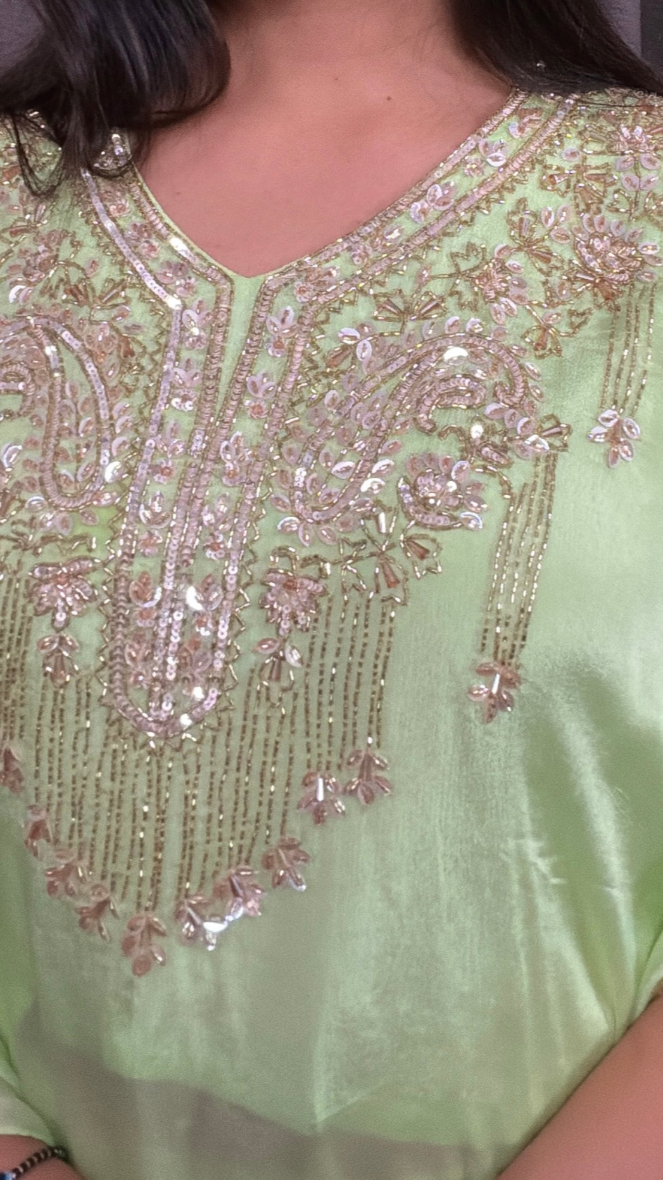 Zivara – Chinon Silk Kaftan Set in Ombré Lime