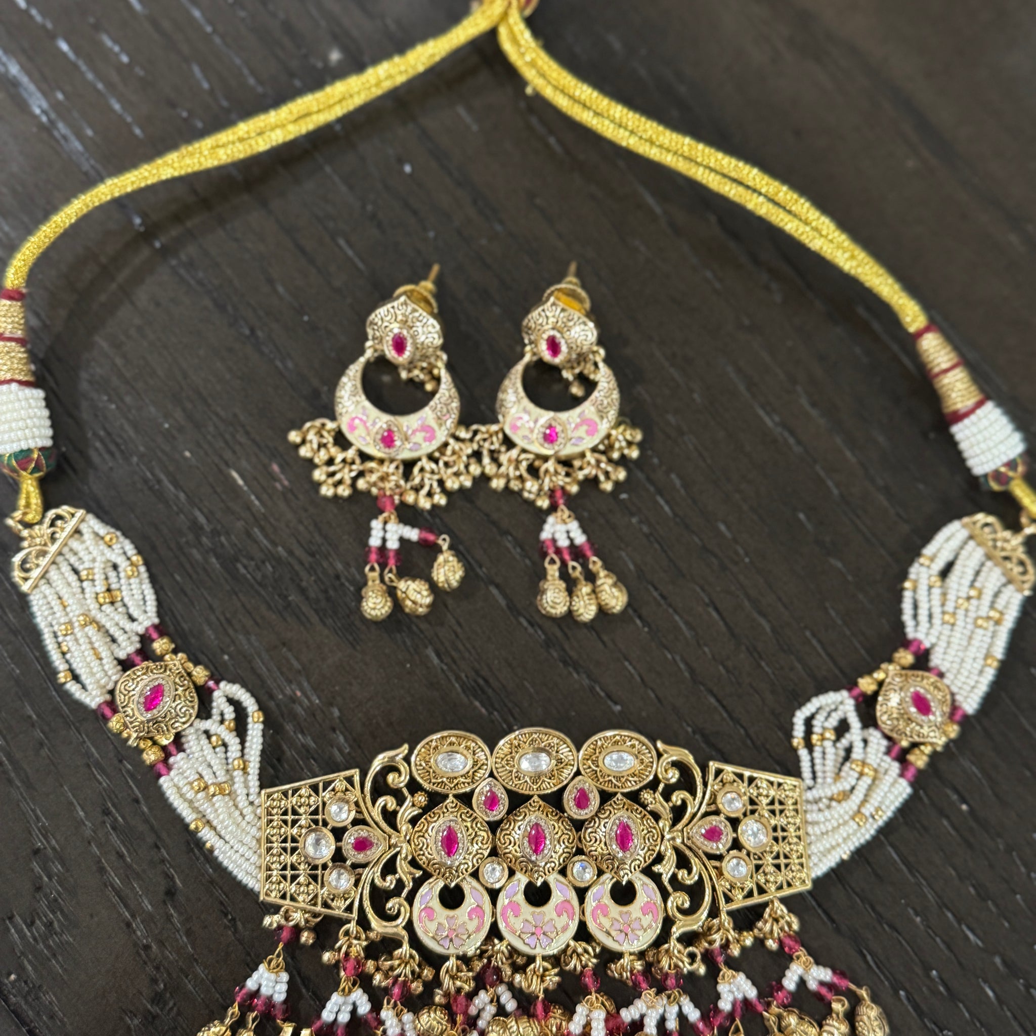 Sampriti Kundan Enamel Pearl Choker Set