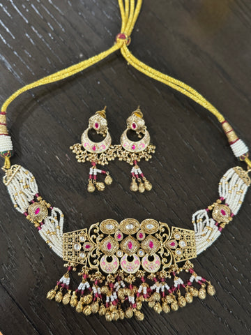 Sampriti Kundan Enamel Pearl Choker Set