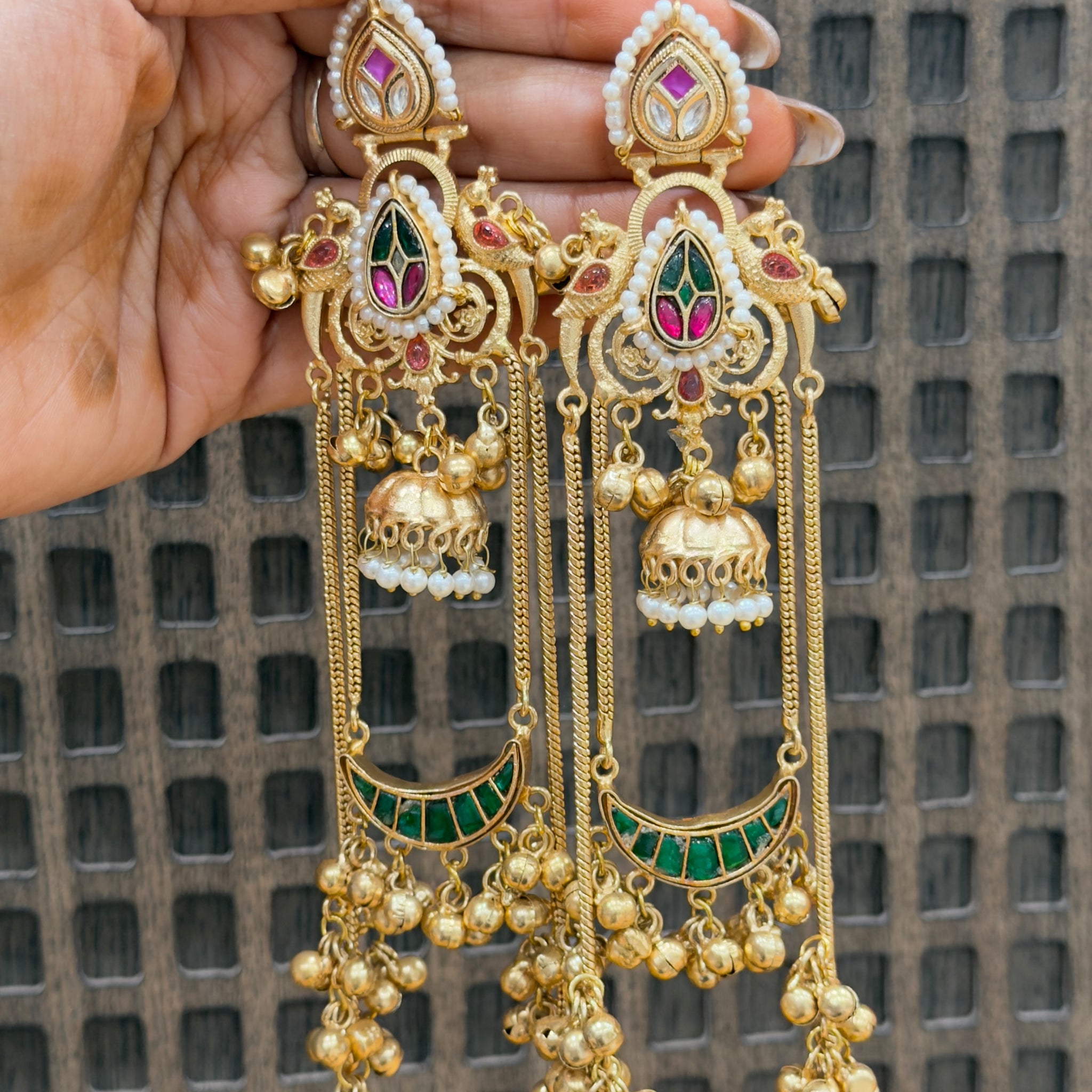 Mehira Long Kashmiri Brass Earrings
