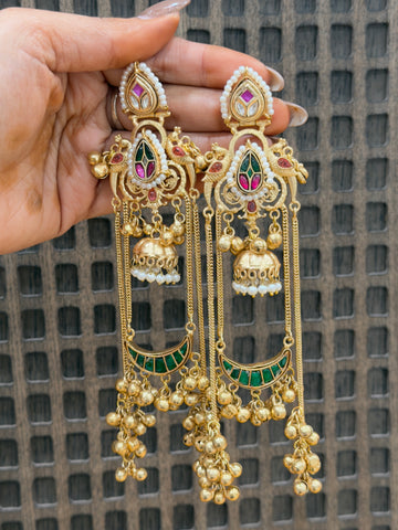 Mehira Long Kashmiri Brass Earrings